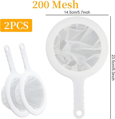 2-Piece Food Strainer - Mesh Sieve - Sieve Filter - Reusable Strainer - for Oil, Coffee, Tea, Juice, Wine (200 Mesh) - White