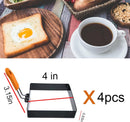 Egg Packaging - Pack of 4 - Egg Packaging - Square Egg Packaging - Non-stick Stainless Steel Square Shape - Square Omelette Mold - With Silicone Insulated Handle - 10x8cm