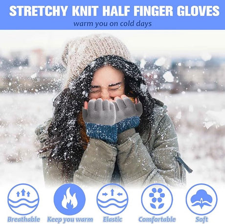 2 pairs of fingerless gloves - plain gloves for fall and winter - warm gloves with half fingers - long knitted - fingerless gloves - one size fits all - wristbands - black and gray