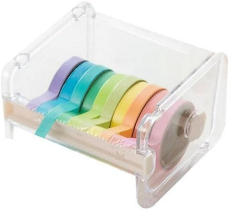 Transparent, visible packaging tape dispenser - holder for cutting tape - organizer, holder for desk and office tape - holder for self-adhesive roll tape dispenser - storage tape, cutting tape - adhesives and fasteners