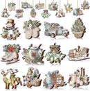 Christmas tree decorations (12 pieces) - Indoor Christmas decorations - Wooden Christmas tree decorations - Snowman - Sleigh - Reindeer set - Christmas decorations - Christmas decorations - Style A