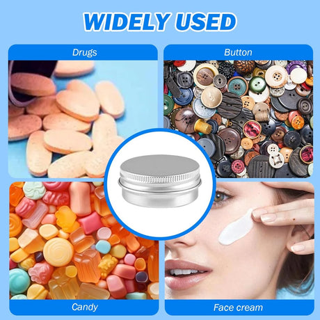 Small Tins with Lids - Pack of 20 - Dispensing Containers - 20ml Reusable Aluminum Tins and Refillable Small Tins with Screw Cap, Travel Sample Containers - Suitable for storing nail art supplies, jewelry, badges, sweets, etc.