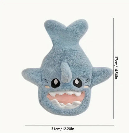 Hot Water Bottle - 1L Capacity - Hot Water Bottle with Cover - Plush Hot Water Bottle - Cute Shark Design - Keeps Water Hot for Up to 6 Hours - A Great Gift for Family and Friends - Pink