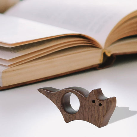 Book Binder - Cat-shaped book binder - Smooth walnut bookshelf - Thumb-shaped book binder - Reading aid - Ideal gift and reading accessory for book lovers - Gift for book lovers and literature enthusiasts (S)