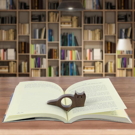 Book Binder - Cat-shaped book binder - Smooth walnut bookshelf - Thumb-shaped book binder - Reading aid - Ideal gift and reading accessory for book lovers - Gift for book lovers and literature enthusiasts (S)