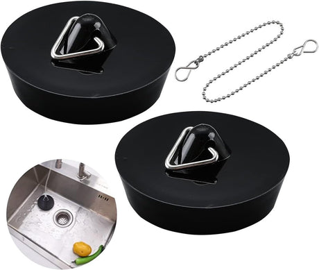 2-Pack Drain Plug - Sink Plug - Bath Plug for Home - Universal Plug Set - Diameter 42-45 mm - For Sinks - Kitchen Sink Plug Chain - Black
