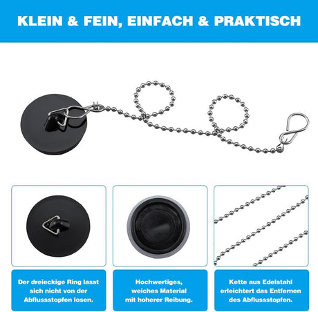 2-Pack Drain Plug - Sink Plug - Bath Plug for Home - Universal Plug Set - Diameter 42-45 mm - For Sinks - Kitchen Sink Plug Chain - Black
