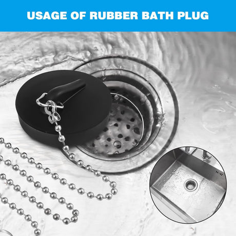 2-Pack Drain Plug - Sink Plug - Bath Plug for Home - Universal Plug Set - Diameter 42-45 mm - For Sinks - Kitchen Sink Plug Chain - Black