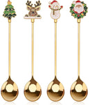 Teaspoons - 4 spoons - Christmas tableware - Silver dessert spoons - Decorated with Christmas trees, reindeer, snowmen and Santa Claus - Suitable for desserts, tea and soup