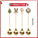 Teaspoons - 4 spoons - Christmas tableware - Silver dessert spoons - Decorated with Christmas trees, reindeer, snowmen and Santa Claus - Suitable for desserts, tea and soup