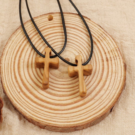 Olive Wood Cross Necklace - Simple and Personalized