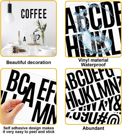 letter stickers - 10-sheet vinyl letter stickers - 2-inch self-adhesive alphabet and number stickers - waterproof - suitable for mailboxes, windows, doors, cars, boats, house numbers (black)