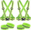 Two-piece reflective vest with 2 reflective armbands - High visibility reflective vest - Reflective safety vest - Adjustable lightweight elastic straps - Suitable for running, cycling and walking