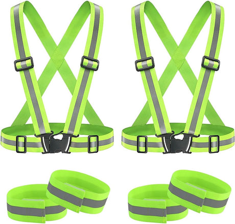 Two-piece reflective vest with 2 reflective armbands - High visibility reflective vest - Reflective safety vest - Adjustable lightweight elastic straps - Suitable for running, cycling and walking