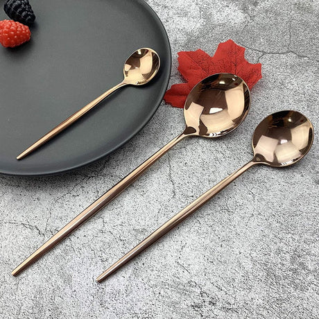 Cutlery Set - Mirror-polished copper cutlery set (for 6 persons) - Shiny stainless steel cutlery set (36-piece) - Dinner knife, fork, spoon, dessert fork, salad spoon - Dishwasher safe
