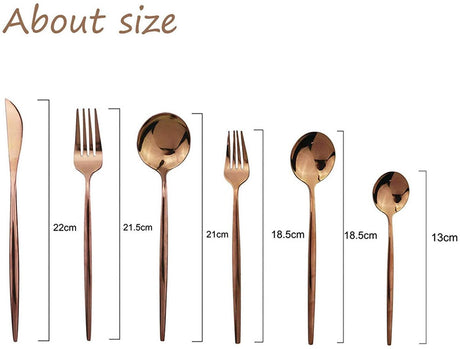 Cutlery Set - Mirror-polished copper cutlery set (for 6 persons) - Shiny stainless steel cutlery set (36-piece) - Dinner knife, fork, spoon, dessert fork, salad spoon - Dishwasher safe