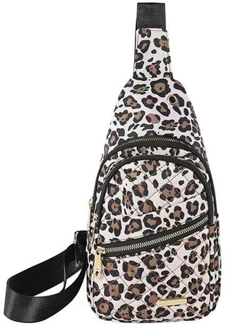 Unisex Shoulder Bag - 5 Storage Pockets & Cable Grommet - Women's Crossbody Bag - Men's Crossbody Bag - Crossbody Bags - Sling Bag - Adjustable Carrying Style (Cross/Shoulder/Chest) - Leopard Print