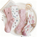 Women's slipper socks (4 pairs) - House socks - Pink socks - Women's autumn and winter socks, with sweet-smelling suede - Vintage print embroidered women's socks