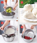 2-piece vegetable draining rack set made of stainless steel - with handles - drip tray on top - suitable for draining pasta, vegetables, fruit and rice - dishwasher safe - 2-piece set - diameters 22.5 cm and 19.5 cm
