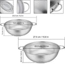 2-piece vegetable draining rack set made of stainless steel - with handles - drip tray on top - suitable for draining pasta, vegetables, fruit and rice - dishwasher safe - 2-piece set - diameters 22.5 cm and 19.5 cm