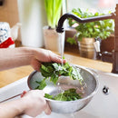 2-piece vegetable draining rack set made of stainless steel - with handles - drip tray on top - suitable for draining pasta, vegetables, fruit and rice - dishwasher safe - 2-piece set - diameters 22.5 cm and 19.5 cm