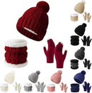 Gloves, hat and scarf - three-piece set - winter knitwear - fleece lined and thickened - warm and cold resistant - Claret