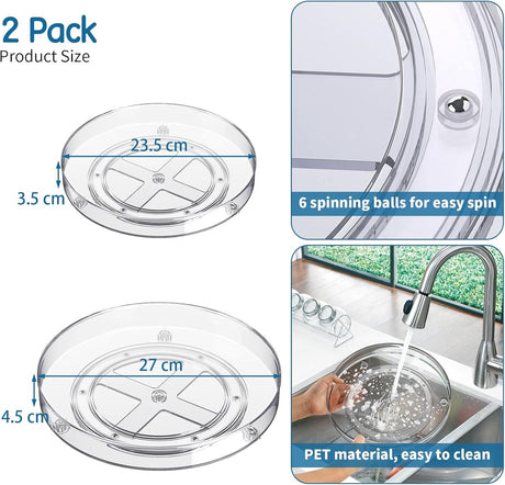 Set of two rotating storage racks (27+23.5 cm) - Rotating spice rack, rotating rack for refrigerator cabinet, rotating shelf for cupboard - Suitable for various storage spaces - Cosmetics storage