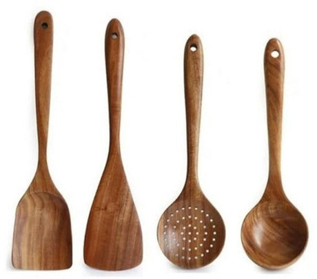 Kitchen Utensils - Wooden Kitchen Utensils - Cooking Utensil Set - Wooden Spatula - Spatulas - Ladles - 4-Piece Set - Hangable - Scratch-resistant, high-temperature resistant