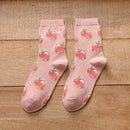 5 pairs of socks - Women's autumn and winter socks - Women's strawberry socks - Fashion socks with round neck - Princess socks - Preppy style socks