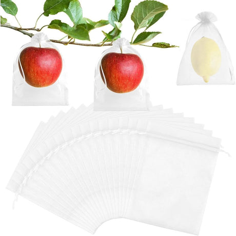 Garden Tools - 20 Items - Fruit Protection Bags - White Fruit Protection Bags with Drawstring - Garden Net Bags - Suitable for Grapes - Prevent Wasps, Cherry Vinegar Flies and Other Insects from Eating Them