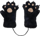 Gloves - 1 pair - Winter gloves - Cartoon gloves - Neckband - Children's gloves - Warm gloves - Plush gloves - One size（Black）