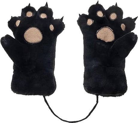 Gloves - 1 pair - Winter gloves - Cartoon gloves - Neckband - Children's gloves - Warm gloves - Plush gloves - One size（Black）