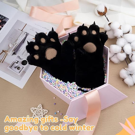 Gloves - 1 pair - Winter gloves - Cartoon gloves - Neckband - Children's gloves - Warm gloves - Plush gloves - One size（Black）
