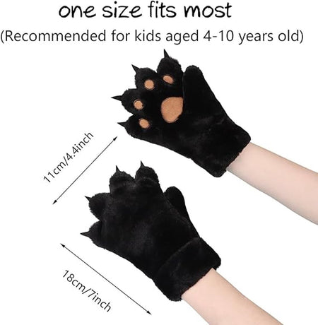 Gloves - 1 pair - Winter gloves - Cartoon gloves - Neckband - Children's gloves - Warm gloves - Plush gloves - One size（Black）