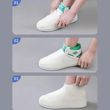 Overshoes - 1 Pair - Waterproof Silicone Overshoes - Reusable, Non-slip, Suitable for Outdoor Activities (White - Size L)