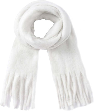Scarf - Women's Winter Scarf - Warm and Thick Knitted Checked Scarf - Blanket Scarf - Stylish Gift - A Gift for Her (White)