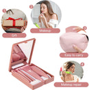 Makeup Brush Set - 5-Pack - Portable - Travel Makeup Brush Set with Mirror Case - Professional Foundation Brush, Eyeshadow Brush, and Blending Brush for Women - Lotus Pink
