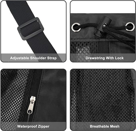 Backpack - Sports Bag - Travel Bag - Training Bag - Swimming Bag - 30*15*45cm - Mesh Material - Drawstring Design - Side Storage Space - Unisex - Suitable for Fitness, Swimming, Travel, Dancing, Camping（Black）