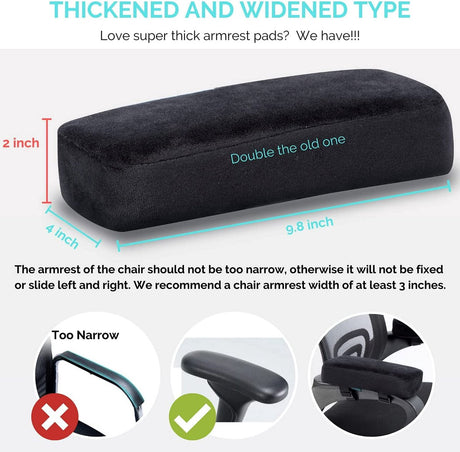 Armrests for chairs - Elbow pads - Armrests for office chairs - Gaming chair - with memory foam armrests - 5 cm thick - Set of 2 (black)