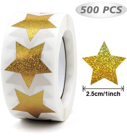 Stickers - 500 sheets - Sealing stickers - Gift stickers - Children's stickers - Stickers for adults - Reward stickers for children - 1 roll - Star stickers - Suitable for packaging