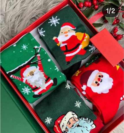 Socks - 4 pairs - House socks - Christmas socks - Gift set - Cotton socks with Santa Claus and snowman - Christmas socks - Christmas gift - Birthday gift