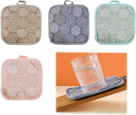 4-Pack Kitchen Heat Insulation Mats - Cotton and Linen Material - Heat Resistant - Kitchen Pot Holder - Non-Slip - Anti-Scald - Multifunctional Pot Holder - Placemat