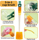 Bottle Brush - 5-in-1 Bottle Brush - Bottle Brush for Babies - Suitable for all types of glass cups - Cleans cup rims, straws and other parts.