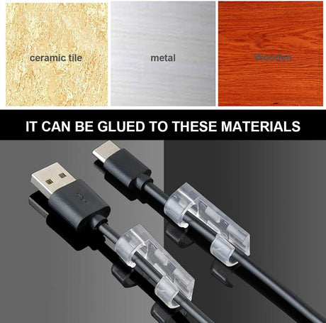 40 7mm Cable Organizer Clips with Adhesive Backing - Wall Mount Cable Clips - Cable Holder with Clips - Cable Clips for Home or Office - Desk Cables - Wall - Cable Management for TV, PC and Laptops