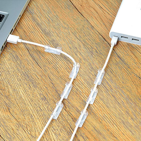 40 7mm Cable Organizer Clips with Adhesive Backing - Wall Mount Cable Clips - Cable Holder with Clips - Cable Clips for Home or Office - Desk Cables - Wall - Cable Management for TV, PC and Laptops