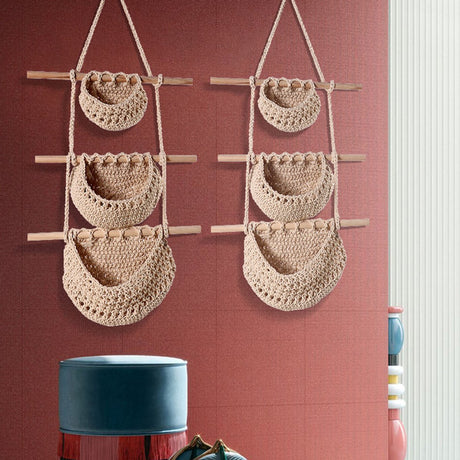 Three-Tier Hanging Fruit and Vegetable Basket - Removable Wall Rack - Hand-Woven Beige Wall Basket - Multifunctional Kitchen Storage Rack - Fruit and Vegetable Storage - Bohemian Home Decor