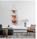 Three-Tier Hanging Fruit and Vegetable Basket - Removable Wall Rack - Hand-Woven Beige Wall Basket - Multifunctional Kitchen Storage Rack - Fruit and Vegetable Storage - Bohemian Home Decor