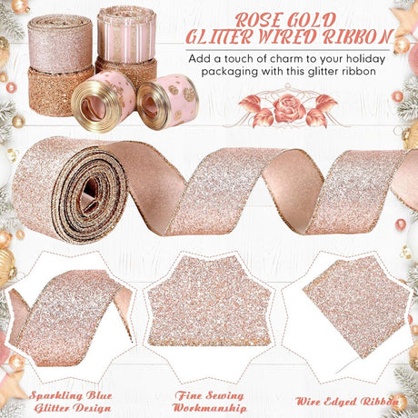 6 Rolls - Sparkling Gold Silk - Suitable for Christmas Trees, Gift Bows, DIY Crafts, Wreaths & Home Decor - 1.5