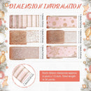 6 Rolls - Sparkling Gold Silk - Suitable for Christmas Trees, Gift Bows, DIY Crafts, Wreaths & Home Decor - 1.5" Wide x 19" Long (Rose Gold)