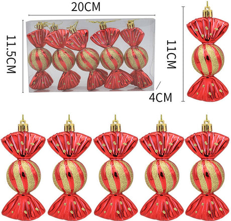 Christmas Decorations - Christmas Decorations - Painted Candy Christmas Tree Decorations - Red (5 per box)